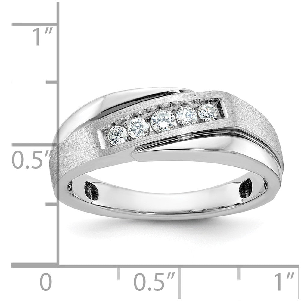 10K White Gold Men'S Polished Satin And Grooved Ring Mounting