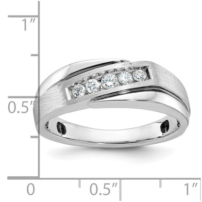 10K White Gold Men'S Polished Satin And Grooved Ring Mounting