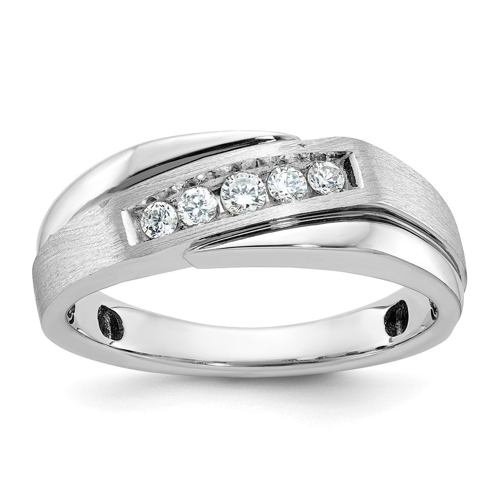 10K White Gold Men'S Polished Satin And Grooved Ring Mounting