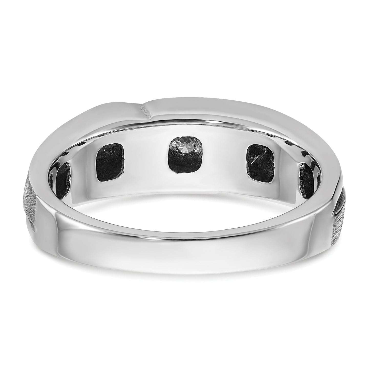 14k White Gold with Black Rhodium 1/4 Ct. Lab Grown Diamond VS/SI+ G+ Polished Satin and Grooved Men's Ring