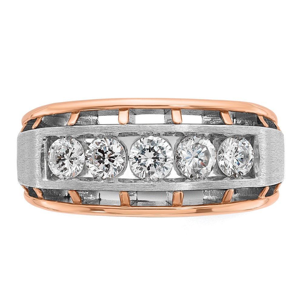 10K Two-Tone Ibgoodman White And Rose Gold Men'S Polished Satin Cut-Out 5-Stone Ring Mounting