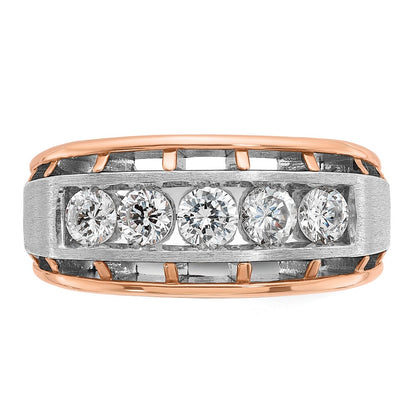 10K Two-Tone Ibgoodman White And Rose Gold Men'S Polished Satin Cut-Out 5-Stone Ring Mounting