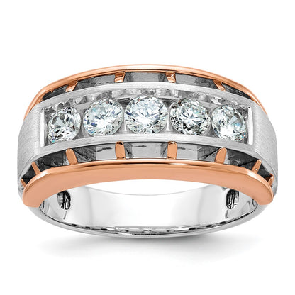 10K Two-Tone Ibgoodman White And Rose Gold Men'S Polished Satin Cut-Out 5-Stone Ring Mounting