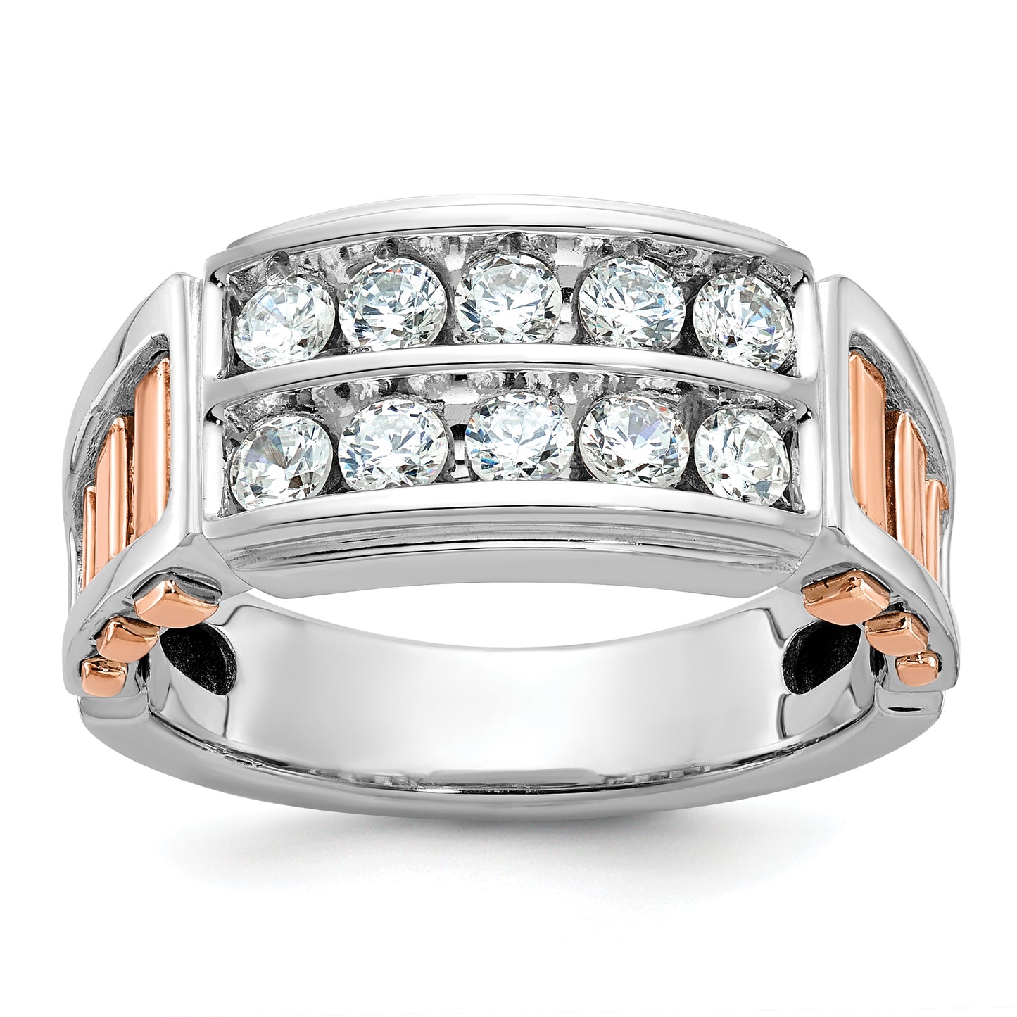 14K White/Rose Gold Two Tone Rose and White 1 Ct. Lab Grown Diamond VS/SI+ G+ Two-Row Cut-Out Men's Ring