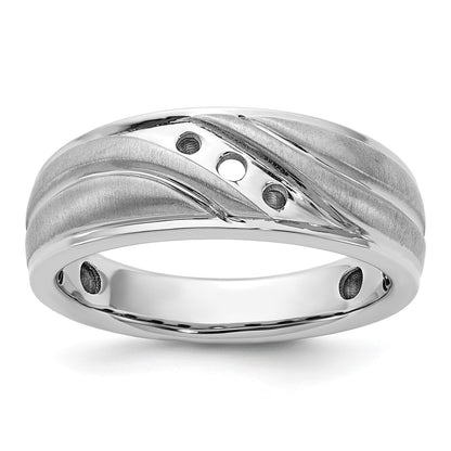 14K White Gold Ibgoodman Men'S Polished Satin & Grooved Ring Mtg