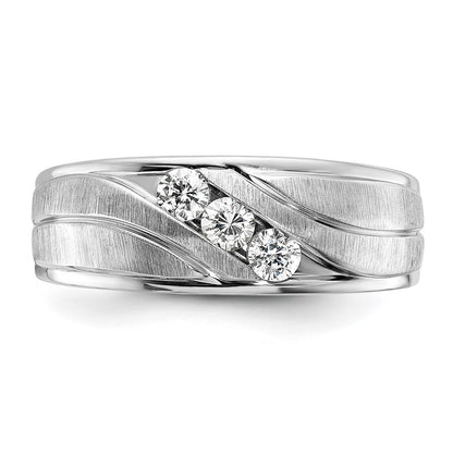 14k White Gold 1/3 Ct. Lab Grown Diamond VS/SI+ G+ Complete Polished and Grooved Men's Ring