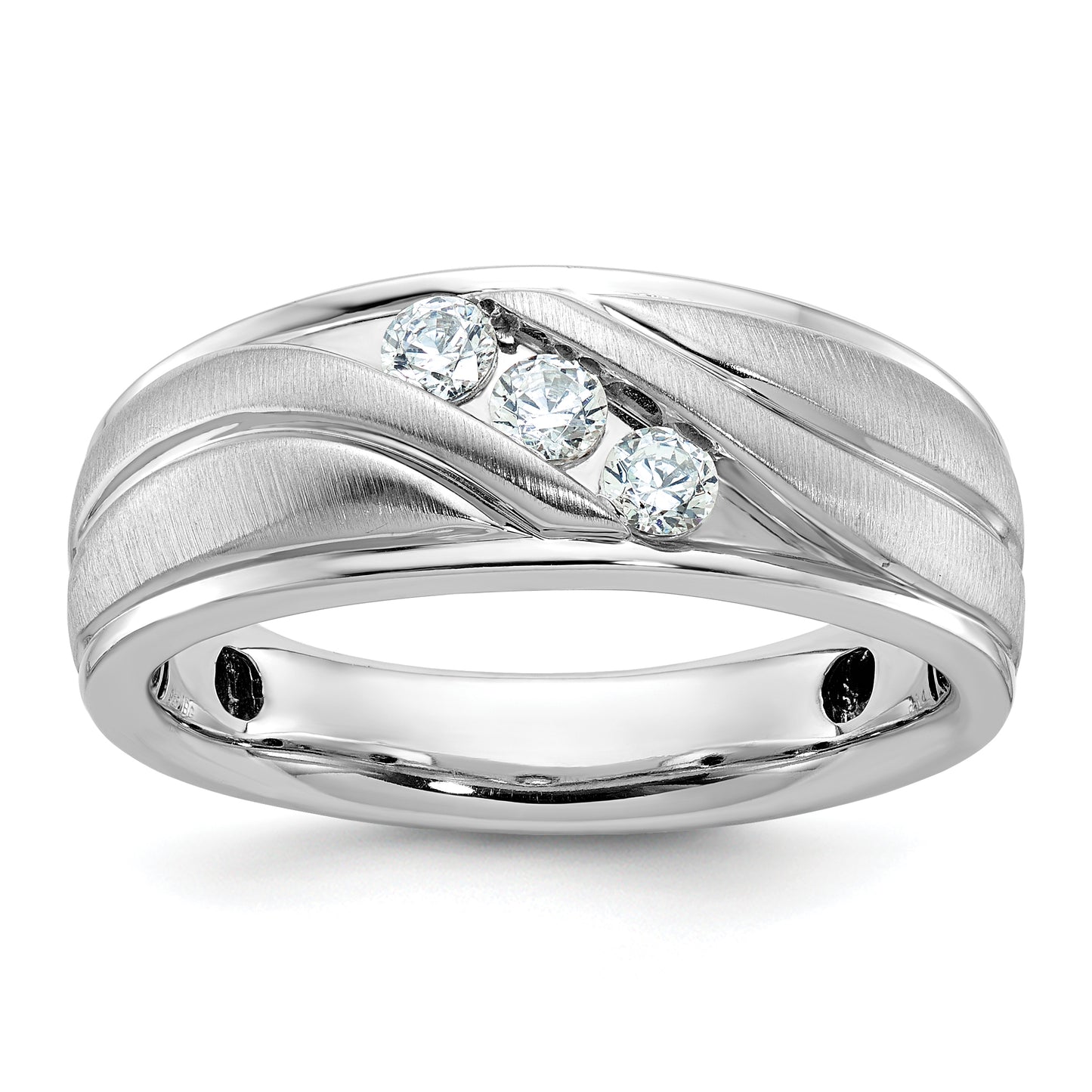 14k White Gold 1/3 Ct. Lab Grown Diamond VS/SI+ G+ Polished and Grooved Men's Ring