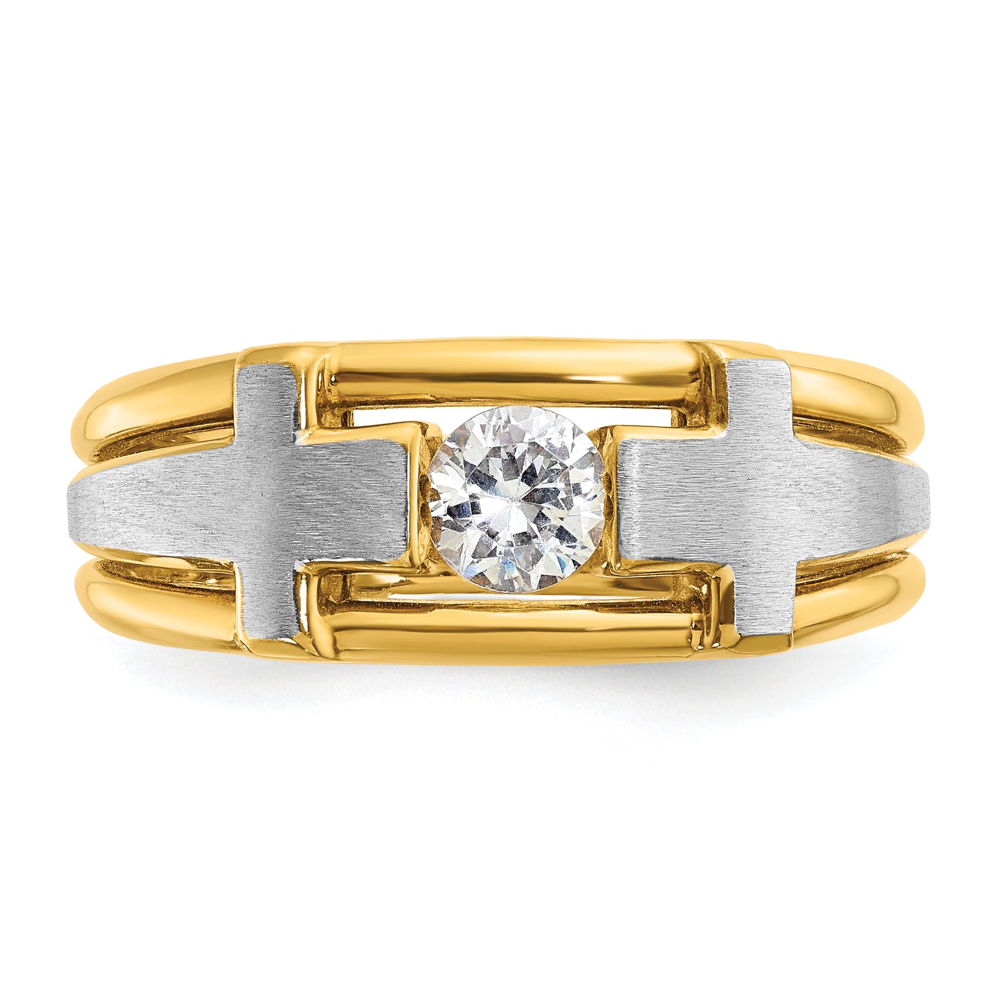 14k Two-tone Two tone 1/2 Ct. Lab Grown Diamond VS/SI+ G+ Polished Satin and Cut Out Men's Cross Ring