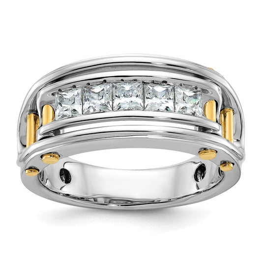 14k Two-tone Two Tone 1 Ct. Lab Grown Diamond VS/SI+ G+ Five Stone Polished and Cut Out Men's Ring