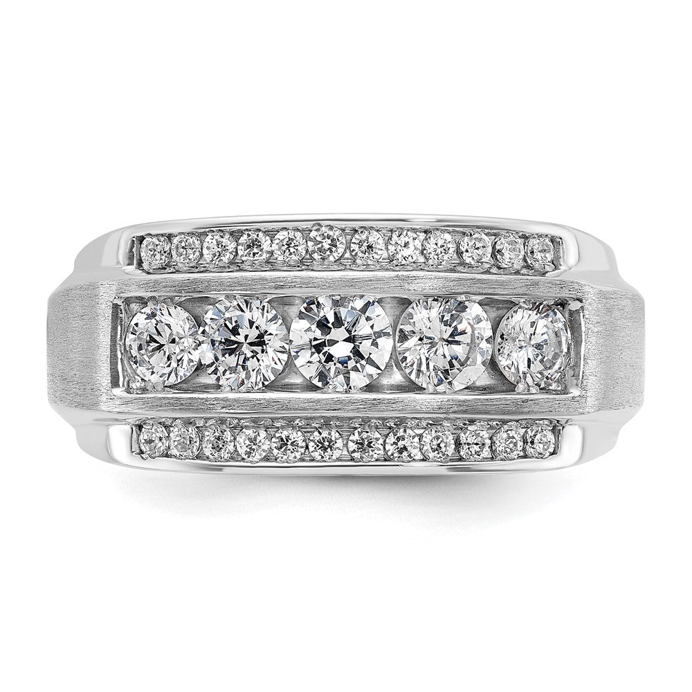 14k White Gold 1 7/8 Ct. Lab Grown Diamond VS/SI+ G+ Complete Polished and Satin Three Row Men's Ring