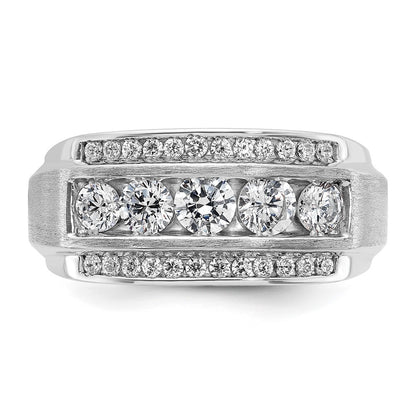 14k White Gold 1 7/8 Ct. Lab Grown Diamond VS/SI+ G+ Complete Polished and Satin Three Row Men's Ring