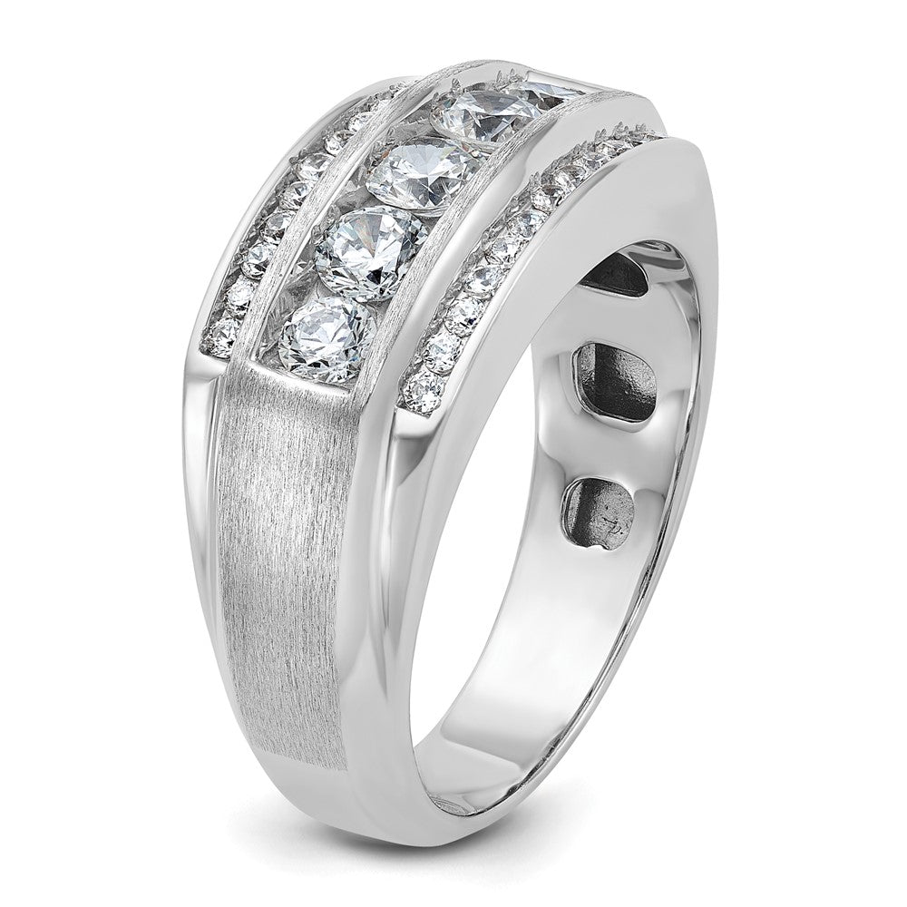 14k White Gold 1 7/8 Ct. Lab Grown Diamond VS/SI+ G+ Complete Polished and Satin Three Row Men's Ring