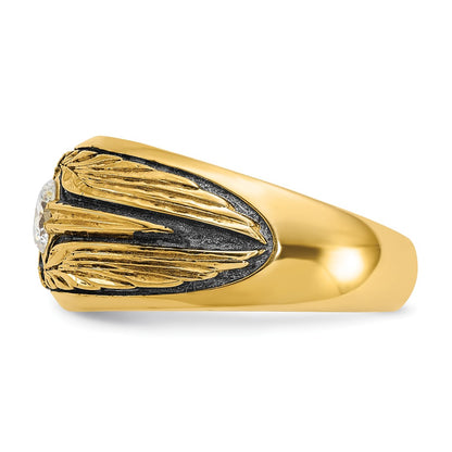 10K Yellow Gold Ibgoodman Men'S Polished And Textured Solitaire Ring Mounting