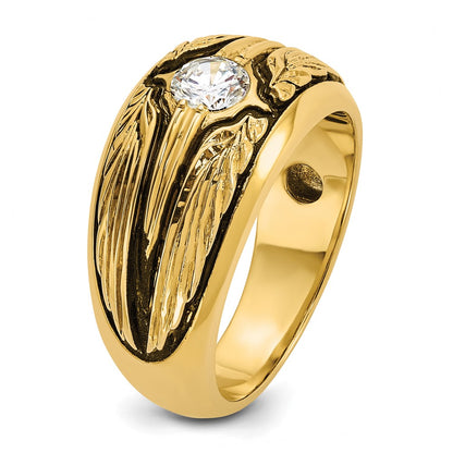 10K Yellow Gold Ibgoodman Men'S Polished And Textured Solitaire Ring Mounting
