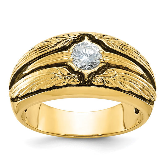 10K Yellow Gold Ibgoodman Men'S Polished And Textured Solitaire Ring Mounting