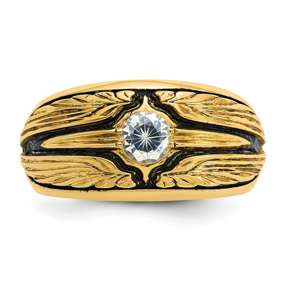 14K Yellow Gold Ibgoodman With Black Rhodium Men'S Polished And Textured Solitaire 1/2 Carat Aa Quality Diamond Ring