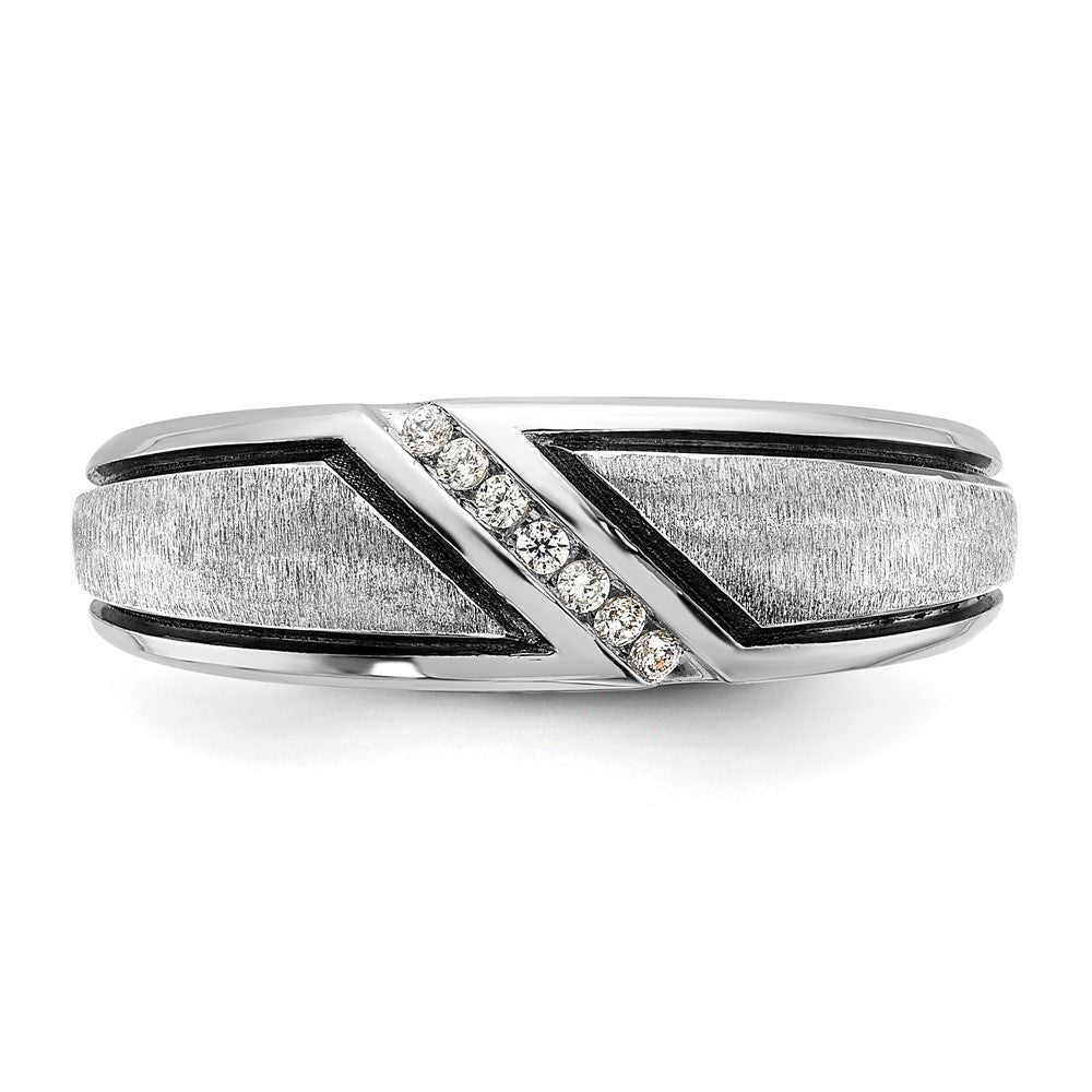14k White Gold with Black Rhodium 1/15 Ct. Lab Grown Diamond VS/SI+ G+ Complete Polished and Satin Men's Ring