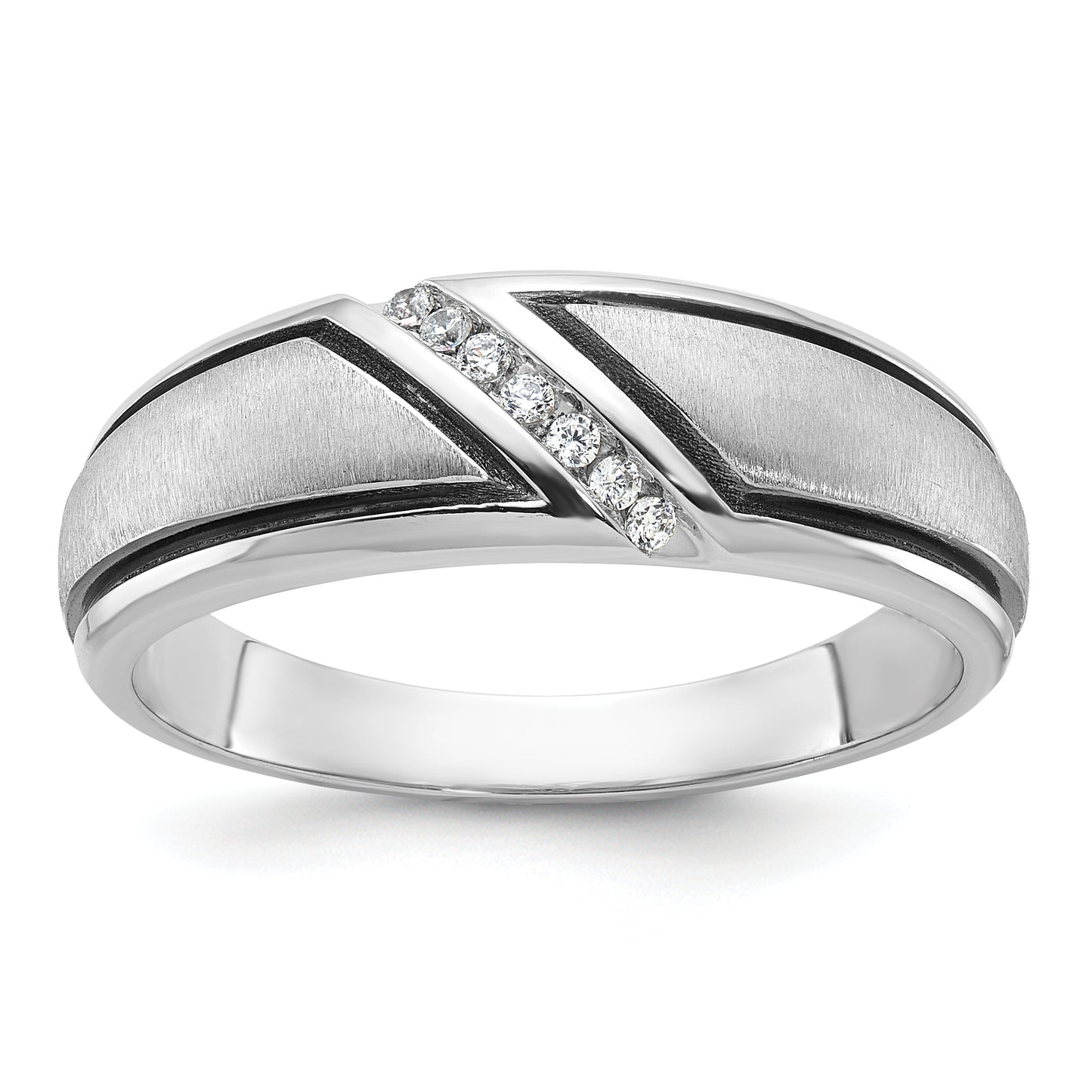 14k White Gold with Black Rhodium 1/15 Ct. Lab Grown Diamond VS/SI+ G+ Polished and Satin Men's Ring