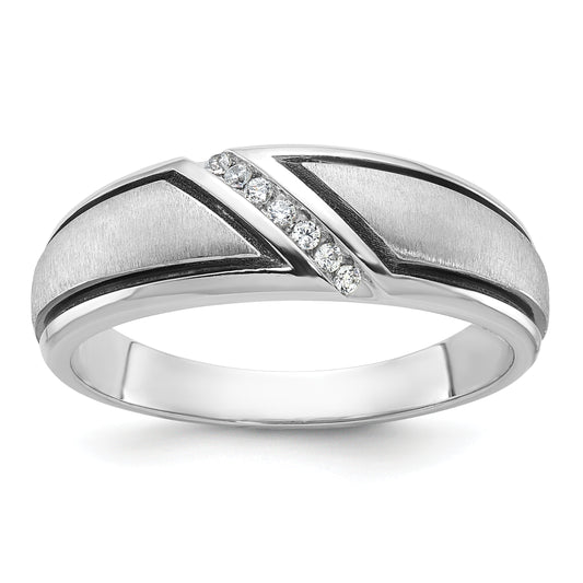 14k White Gold with Black Rhodium 1/15 Ct. Lab Grown Diamond VS/SI+ G+ Polished and Satin Men's Ring