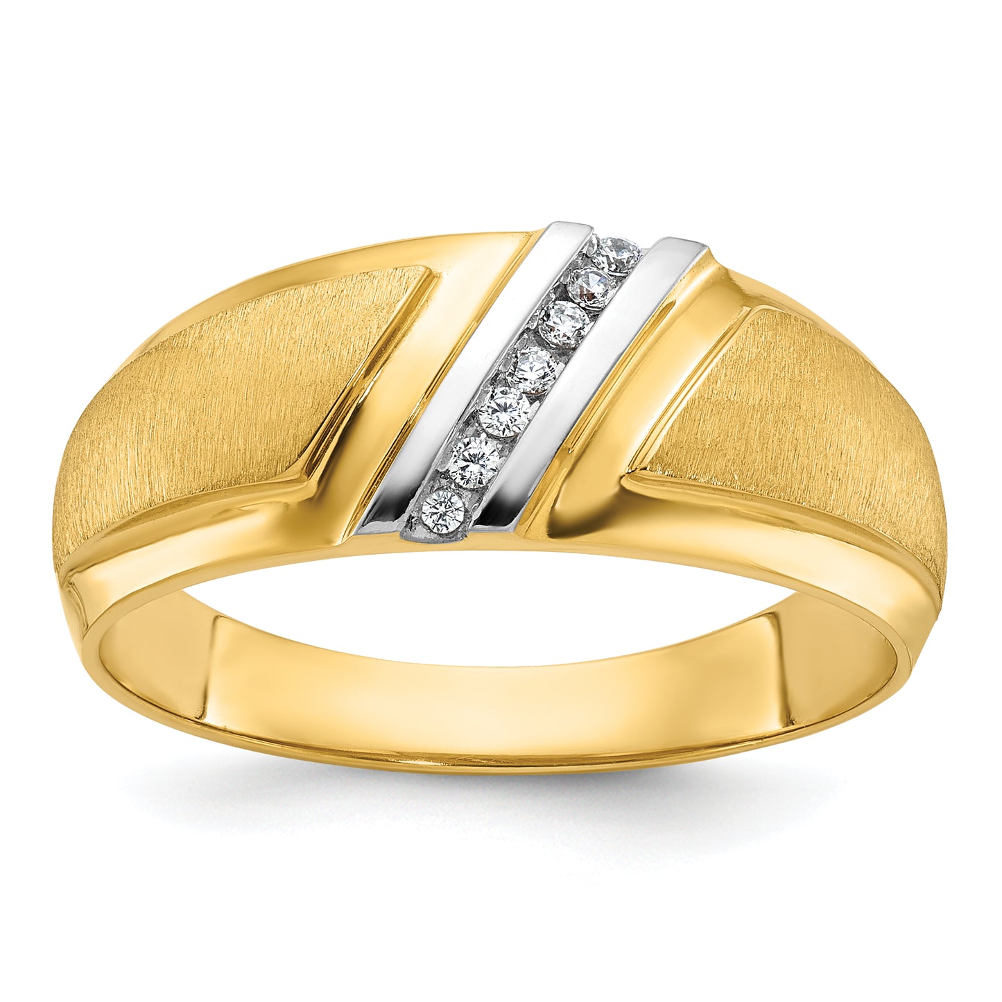 14k Yellow & Rhodium with White Men's Polished and Satin 1/20 Ct. Lab Grown Diamond Ring