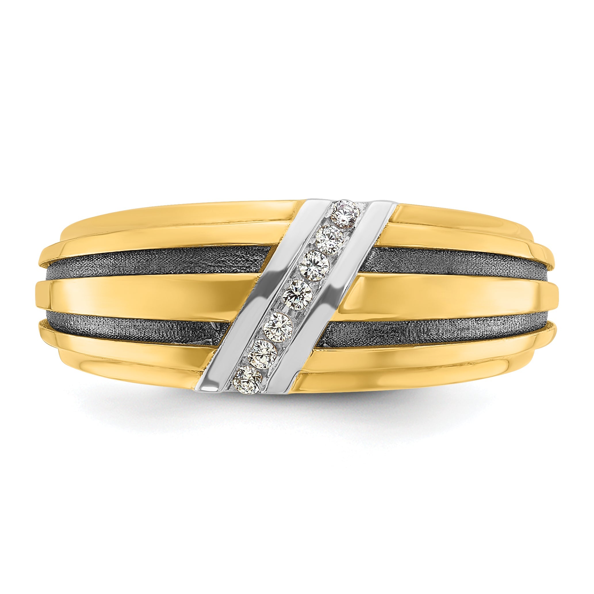 10K Yellow W/Rhodium Ibgoodman Men'S Polished Satin And Grooved Ring Mounting