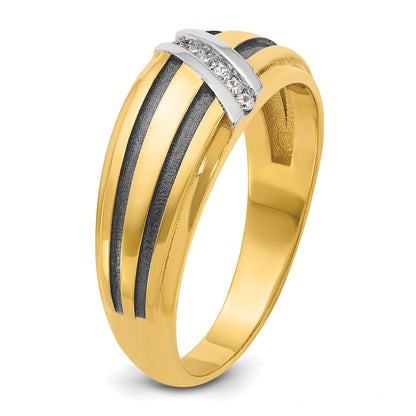 10K Yellow W/Rhodium Ibgoodman Men'S Polished Satin And Grooved Ring Mounting