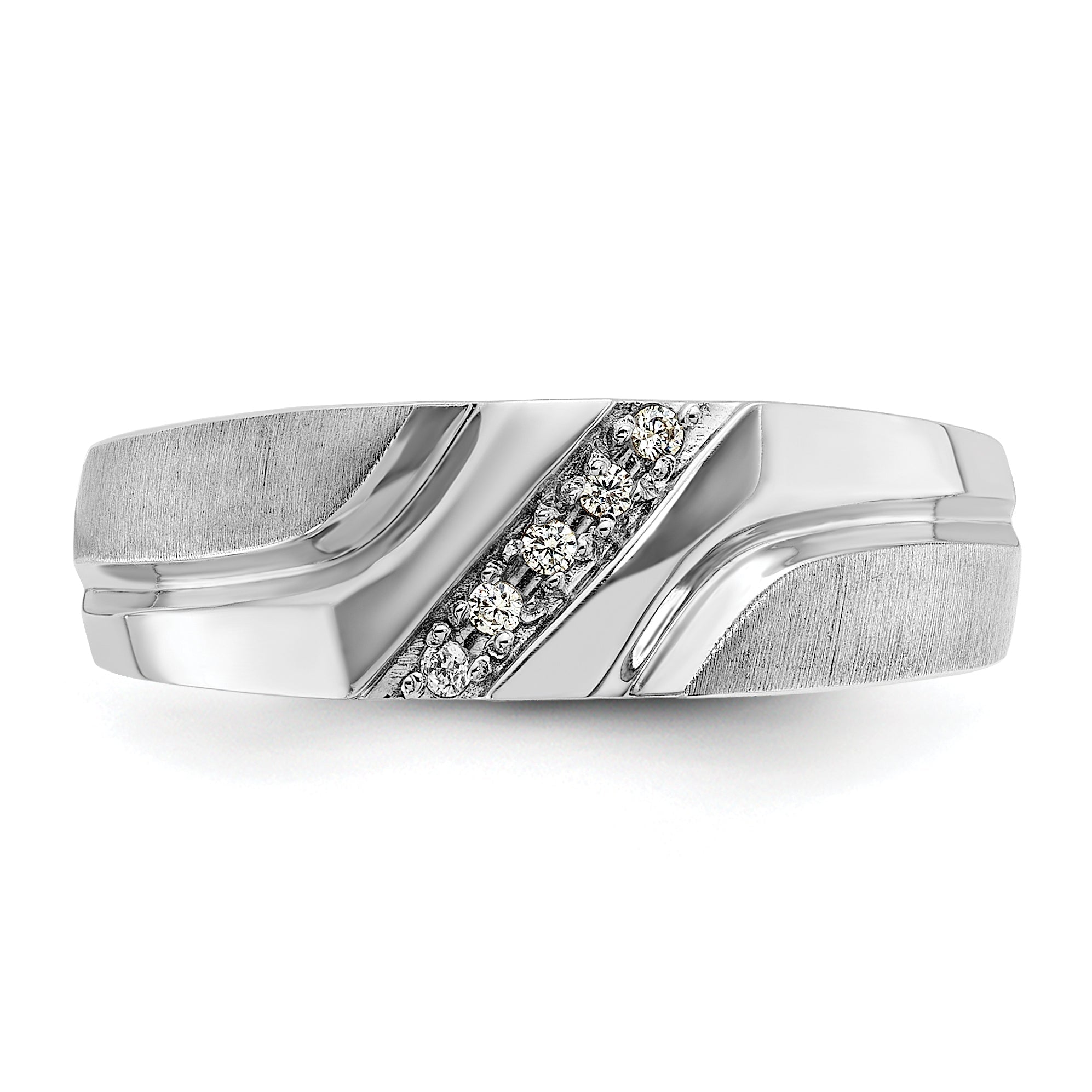 10K White Gold Ibgoodman Men'S Polished Satin And Grooved 5-Stone Ring Mounting