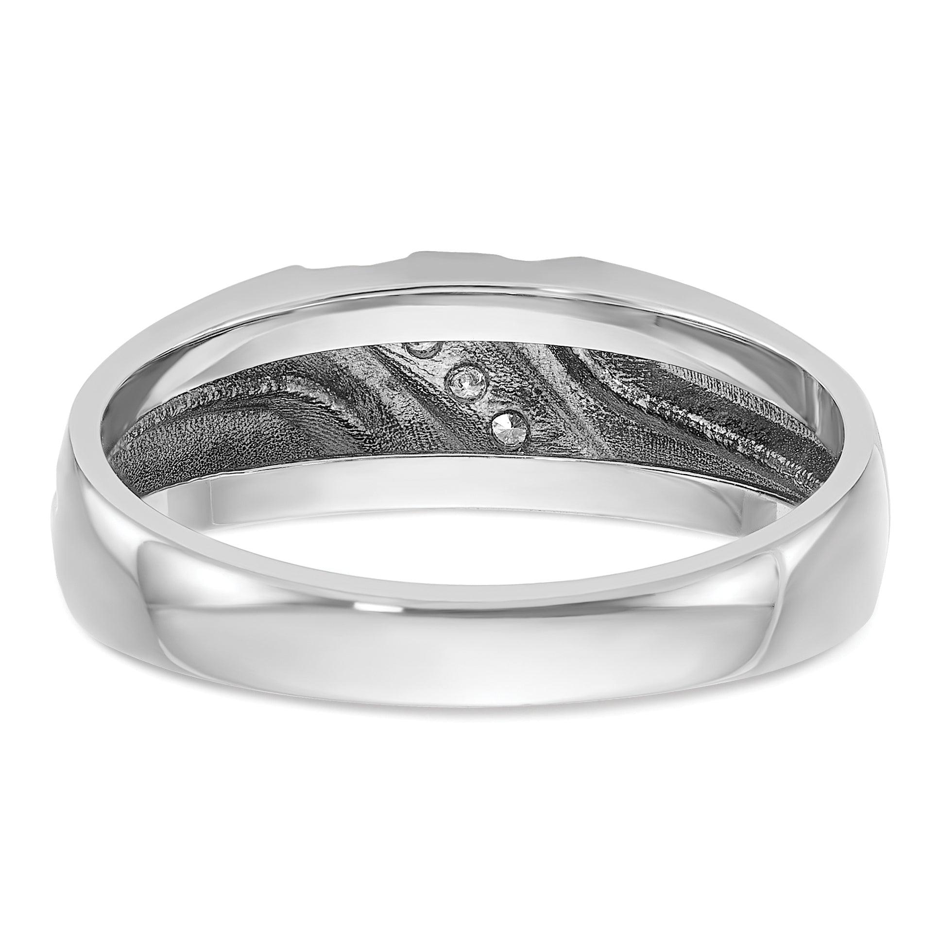 10K White Gold Ibgoodman Men'S Polished Satin And Grooved 5-Stone Ring Mounting
