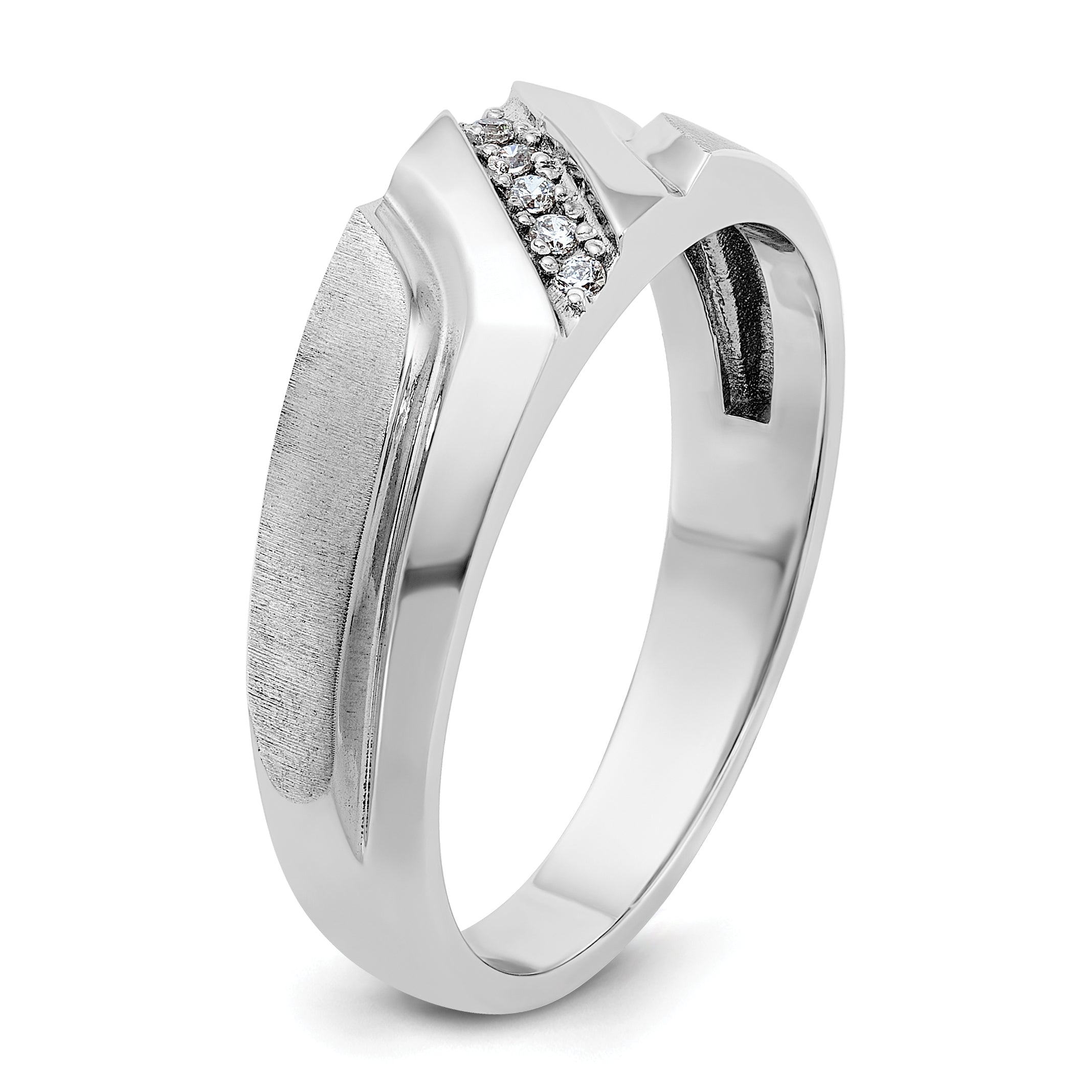10K White Gold Ibgoodman Men'S Polished Satin And Grooved 5-Stone Ring Mounting