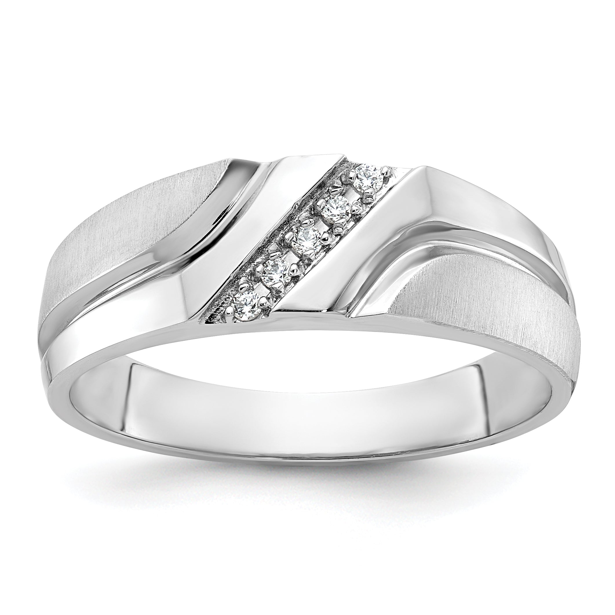 10K White Gold Ibgoodman Men'S Polished Satin And Grooved 5-Stone Ring Mounting