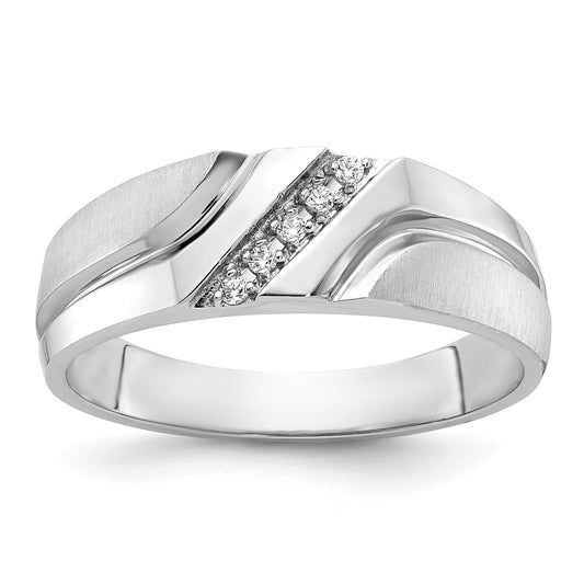 10K White Gold Ibgoodman Men'S Polished Satin And Grooved 5-Stone Ring Mounting