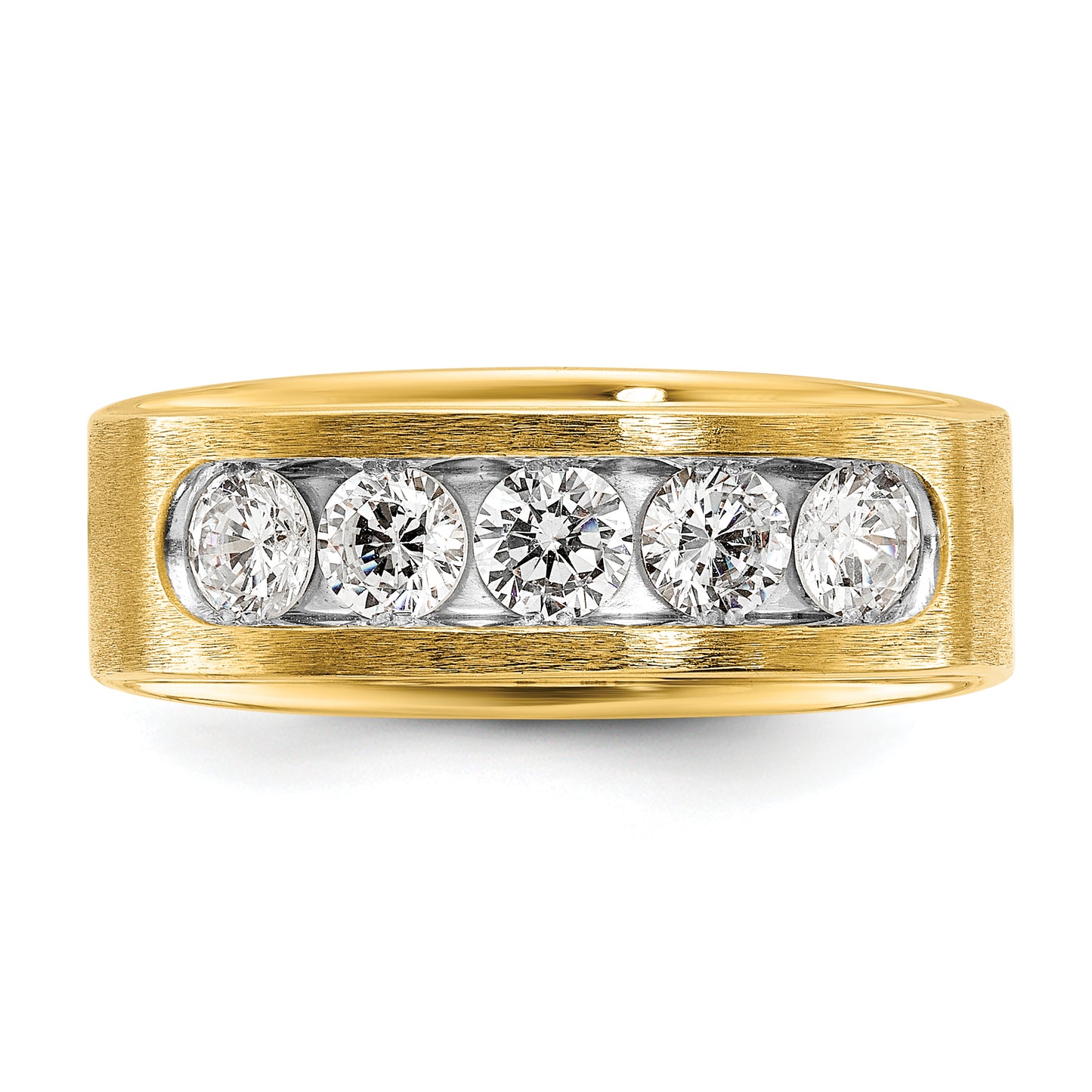 14k Yellow Gold with White Rhodium 1 Ct. Lab Grown Diamond VS/SI+ G+ Five Stone Polished and Brushed Men's Ring