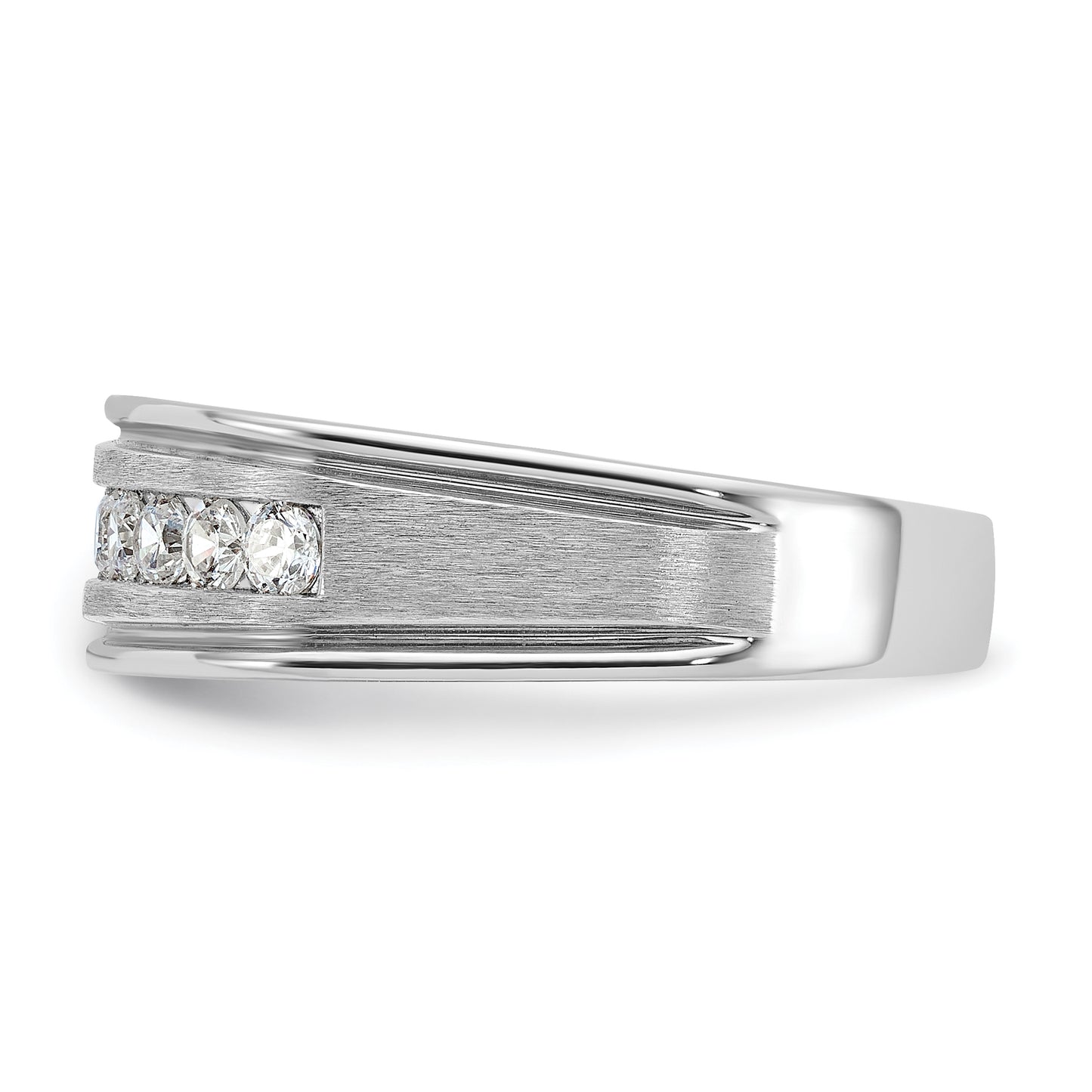 14k White Gold 1/2 Ct. Lab Grown Diamond VS/SI+ G+ Nine Stone Polished Brushed and Grooved Men's Ring