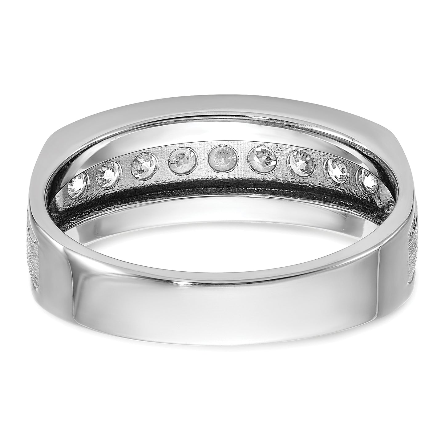 14k White Gold 1/2 Ct. Lab Grown Diamond VS/SI+ G+ Nine Stone Polished Brushed and Grooved Men's Ring