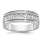 14k White Gold 1/2 Ct. Lab Grown Diamond VS/SI+ G+ Nine Stone Polished Brushed and Grooved Men's Ring