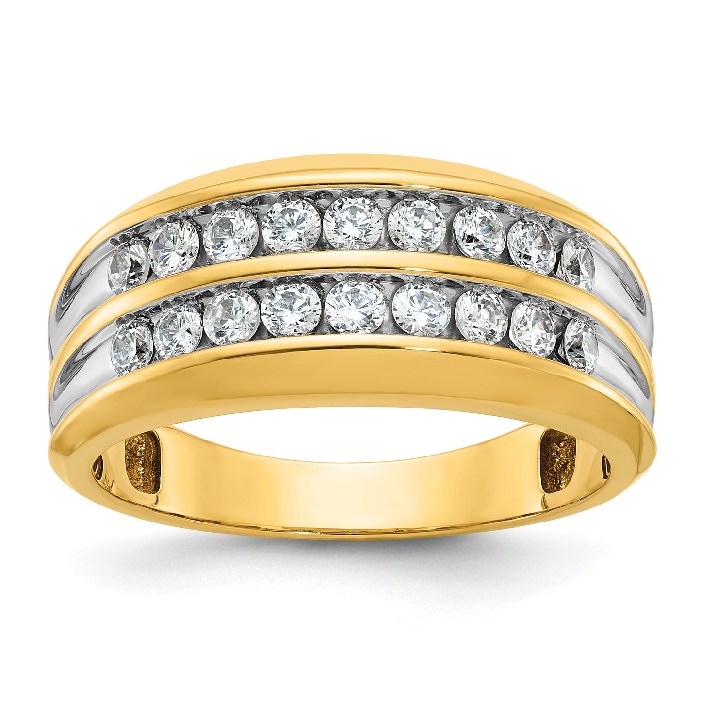 14k Yellow Gold with White Rhodium 3/4 Ct. Lab Grown Diamond VS/SI+ G+ Two Row Men's Ring