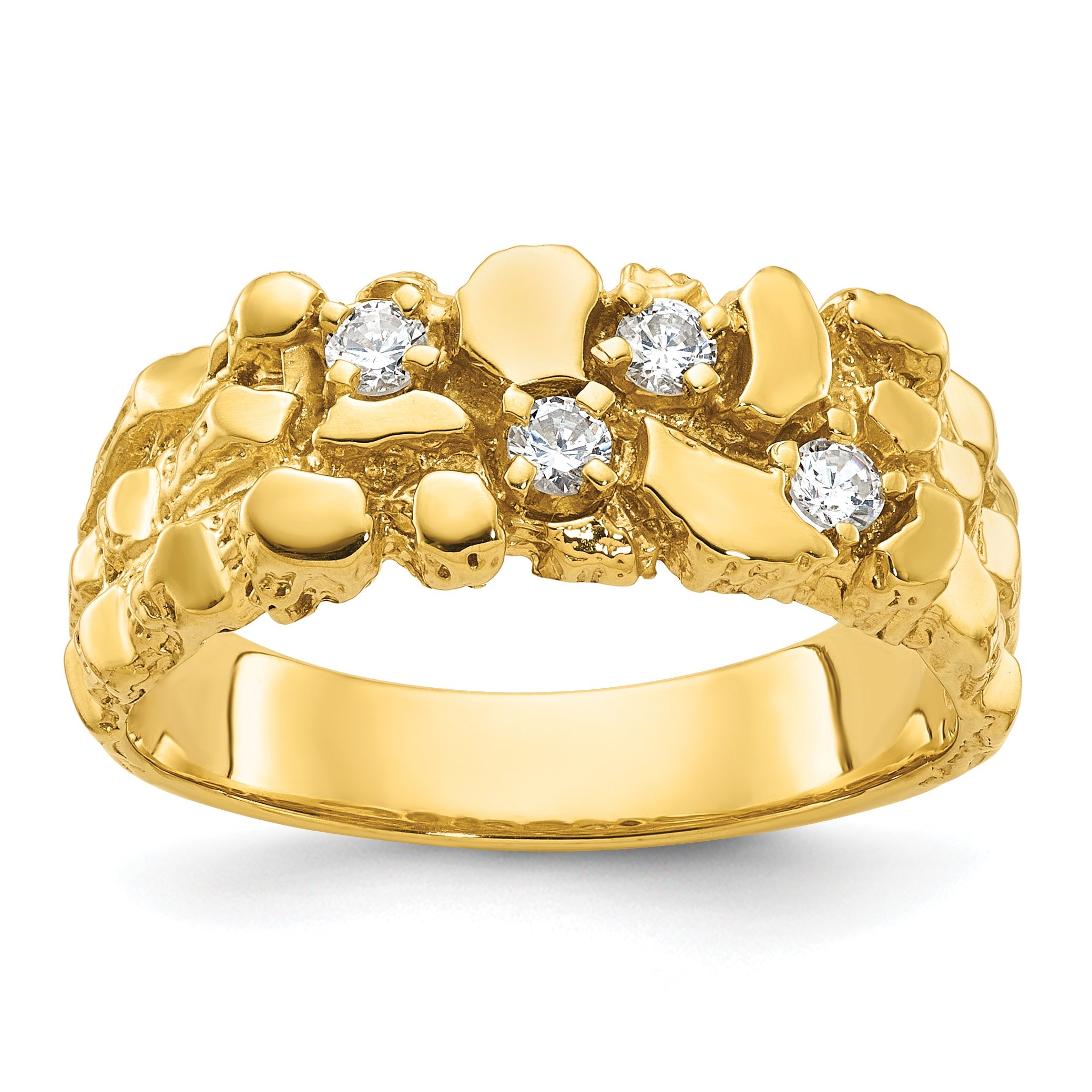 10K Yellow Gold Ibgoodman Men'S Polished Nugget Textured Ring Mounting