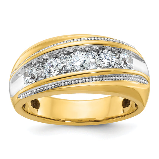 10K Yellow W/Rhodium Ibgoodman With White Rhodium Men'S Polished And Milgrain 1 Carat A Quality Diamond Ring