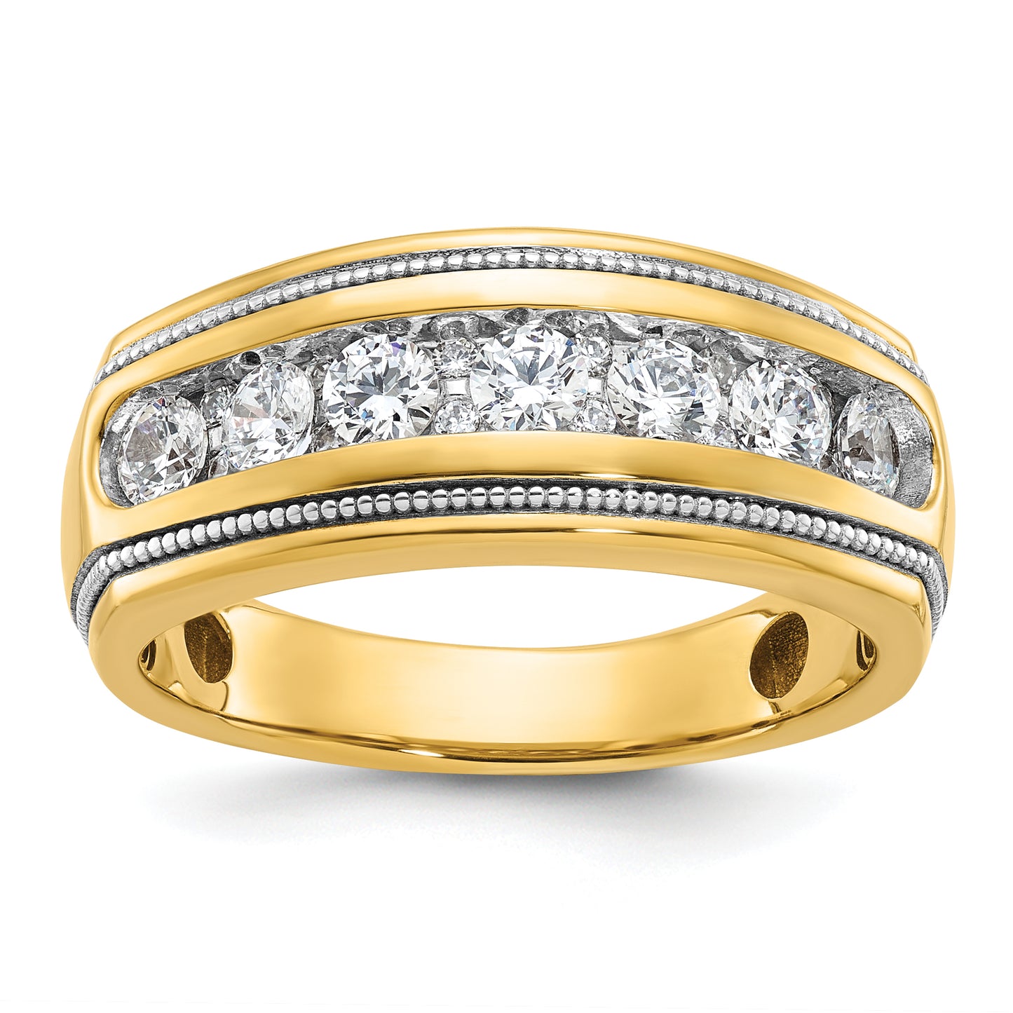 14k Yellow & Rhodium with White 1 1/5 Ct. Lab Grown Diamond VS/SI+ G+ Polished and Milgrain Men's Ring