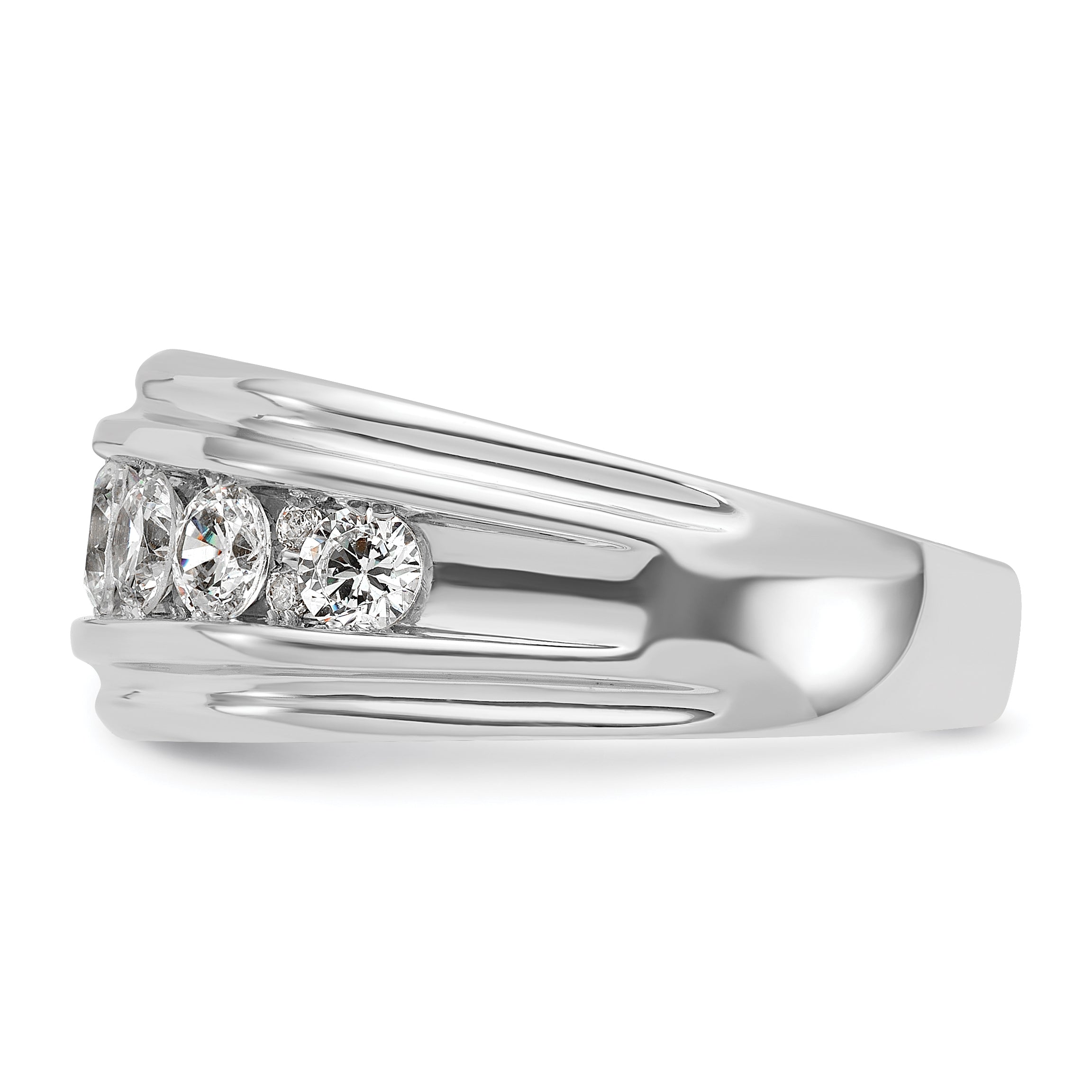 10K White Gold Ibgoodman Men'S Polished And Grooved Ring Mounting