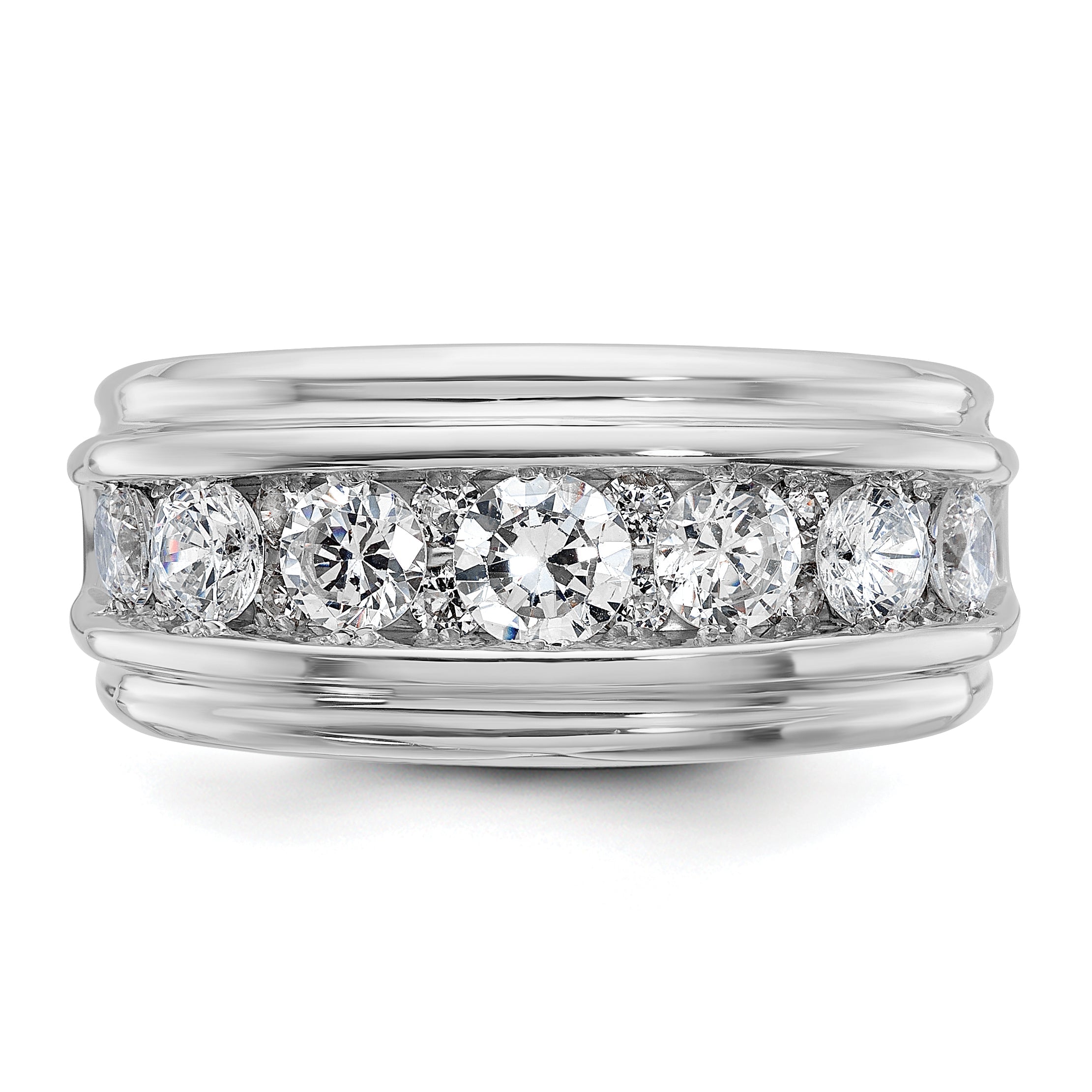 10K White Gold Ibgoodman Men'S Polished And Grooved Ring Mounting