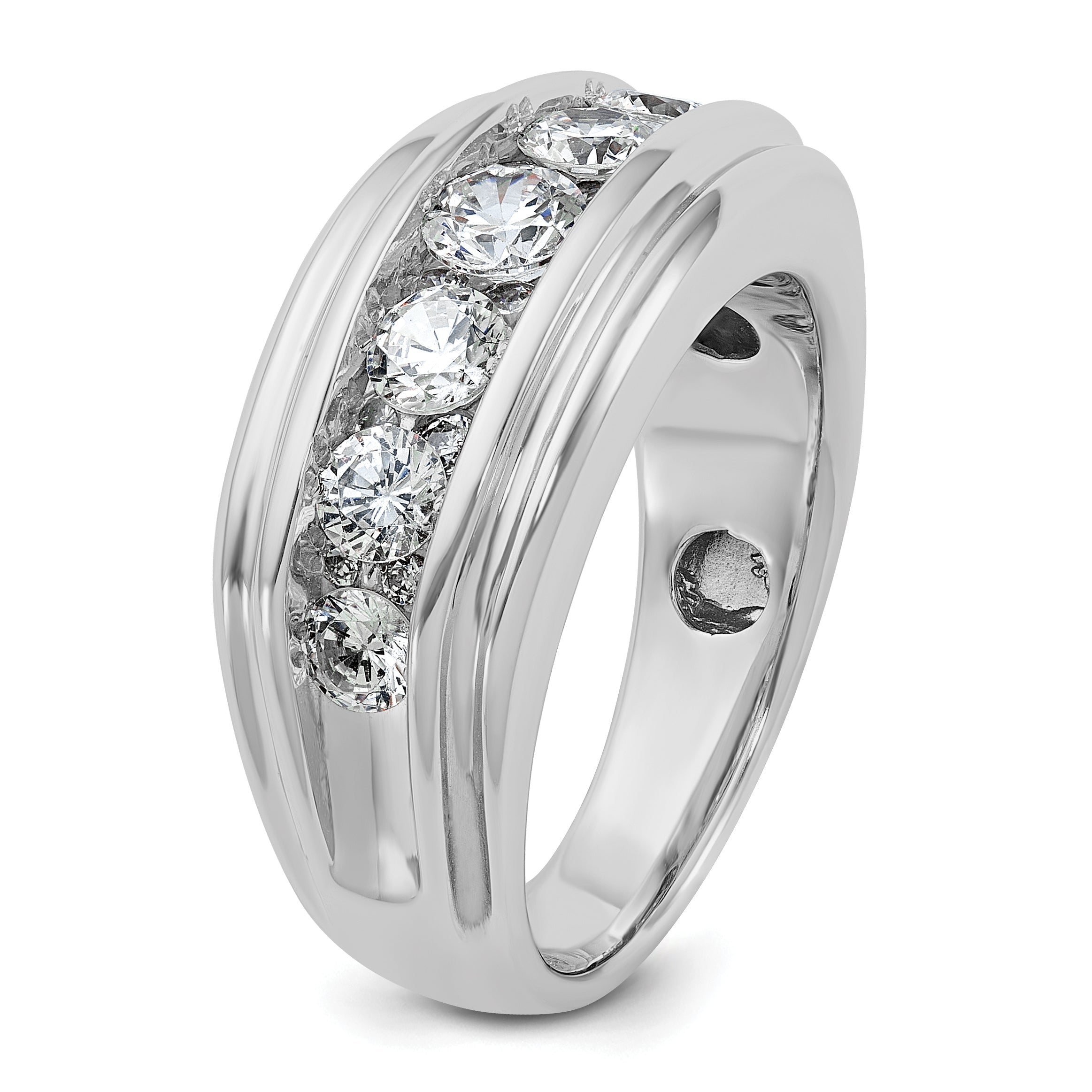 10K White Gold Ibgoodman Men'S Polished And Grooved Ring Mounting
