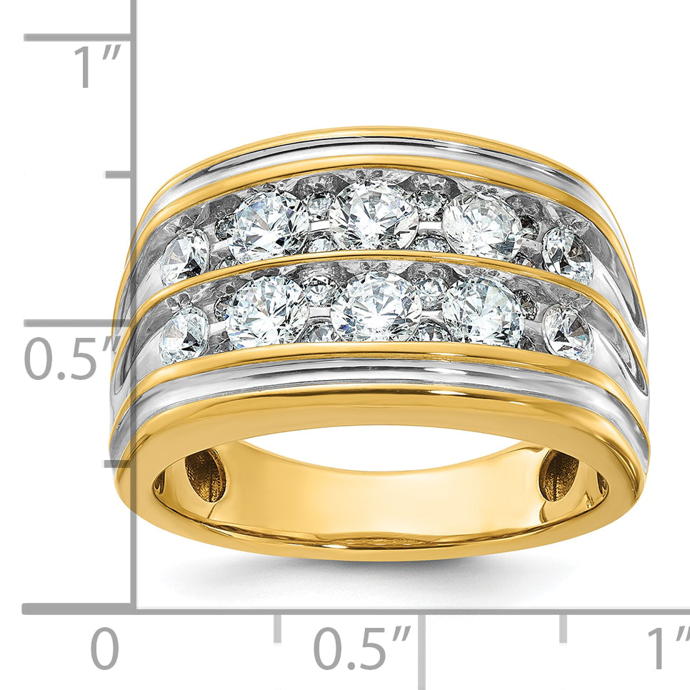 14k Yellow & Rhodium with White 2 Ct. Lab Grown Diamond VS/SI+ G+ Two Row Men's Ring