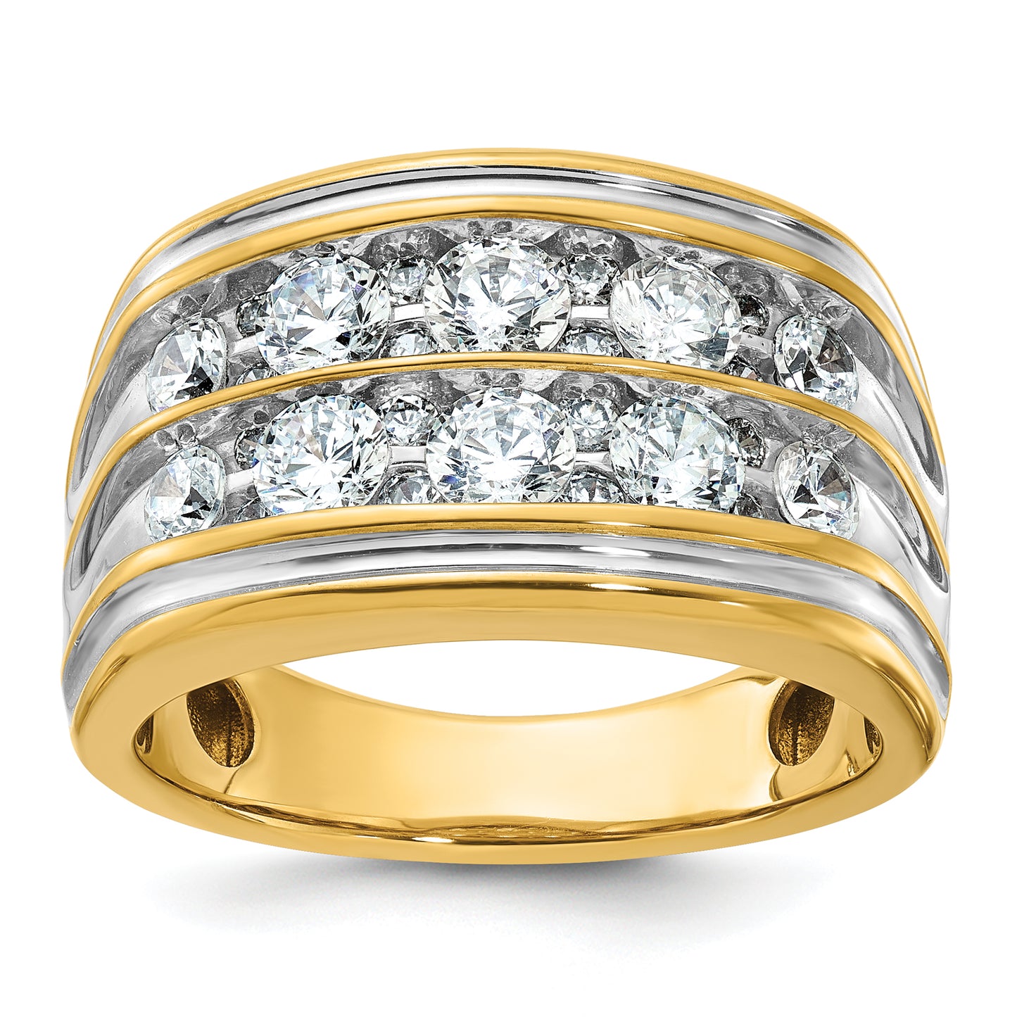 14k Yellow & Rhodium with White 2 Ct. Lab Grown Diamond VS/SI+ G+ Two Row Men's Ring