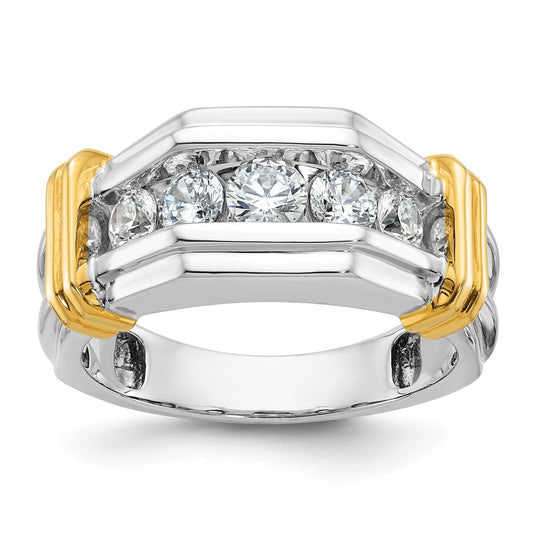14K Two Tone True Origin Ibgoodman 1 Carat Lab Grown Diamond Vs+ F+ Five Stone Complete Polished And Grooved Men'S Ring