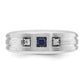 14k White Gold 1/15 Ct. Lab Grown Diamond VS/SI+ G+ and Lab Created Blue Sapphire Men's Ring