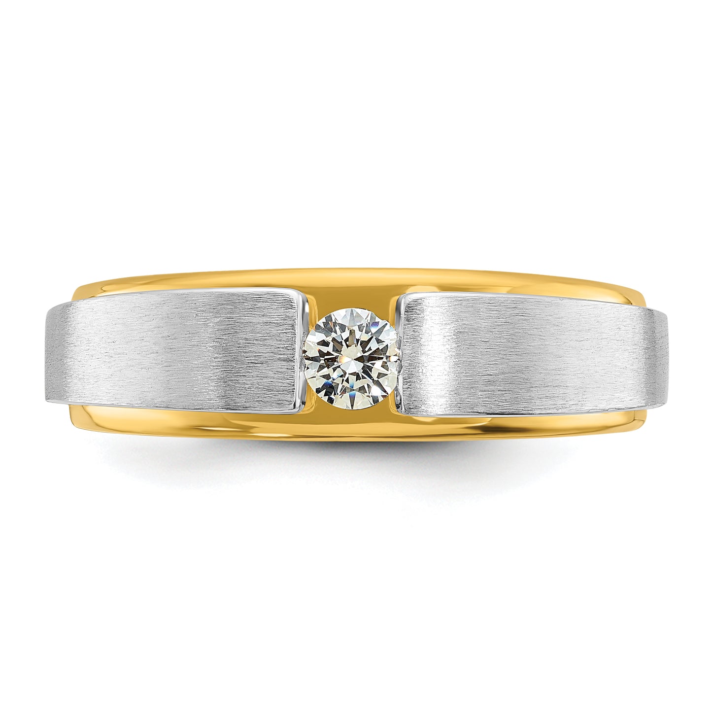 14k Two-tone Two Tone 1/15 Ct. Lab Grown Diamond VS/SI+ G+ Polished and Satin Men's Band Ring