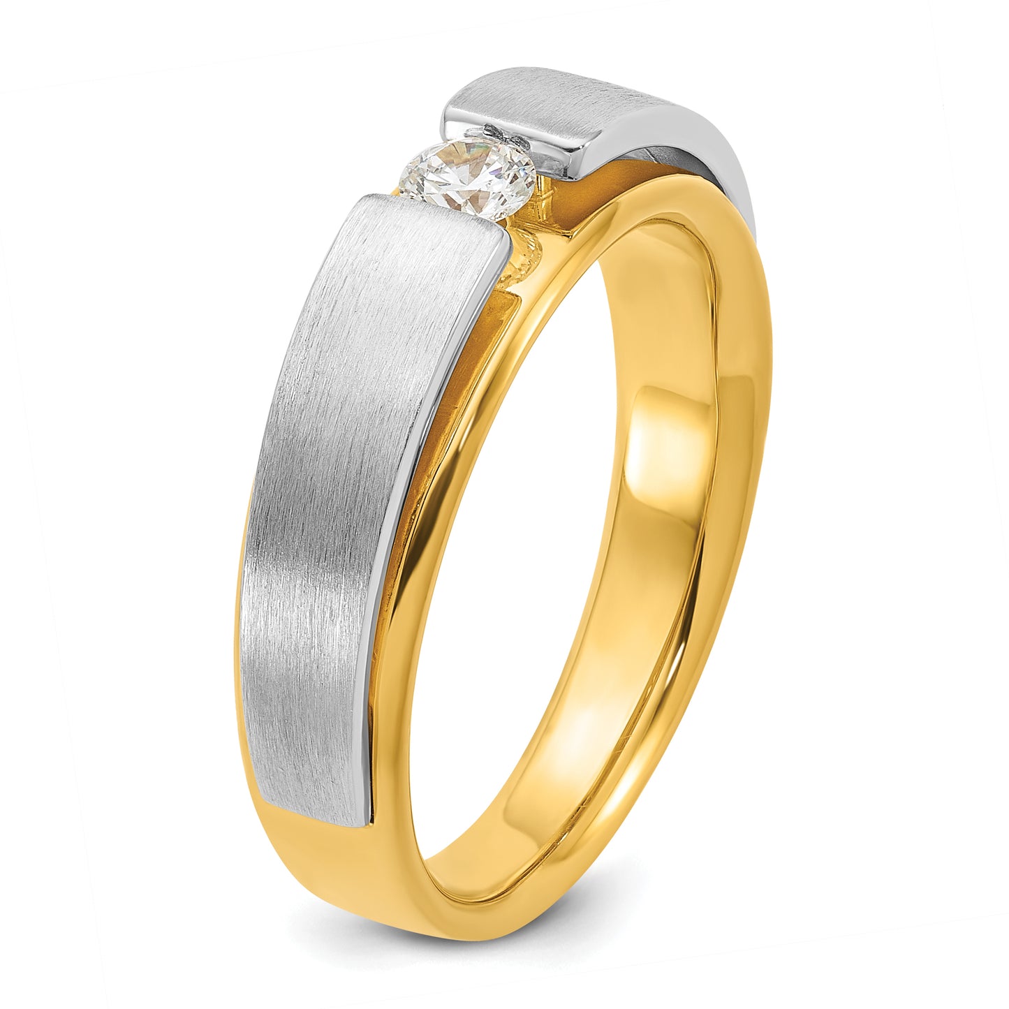 14k Two-tone Two Tone 1/15 Ct. Lab Grown Diamond VS/SI+ G+ Polished and Satin Men's Band Ring