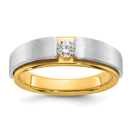 14k Two-tone Two Tone 1/15 Ct. Lab Grown Diamond VS/SI+ G+ Polished and Satin Men's Band Ring