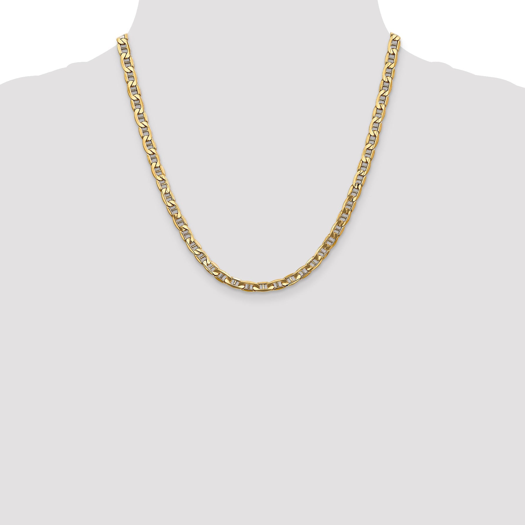 14K Yellow Gold 20 Inch 5.5mm Semi-Solid Anchor With Lobster Clasp Chain Necklace